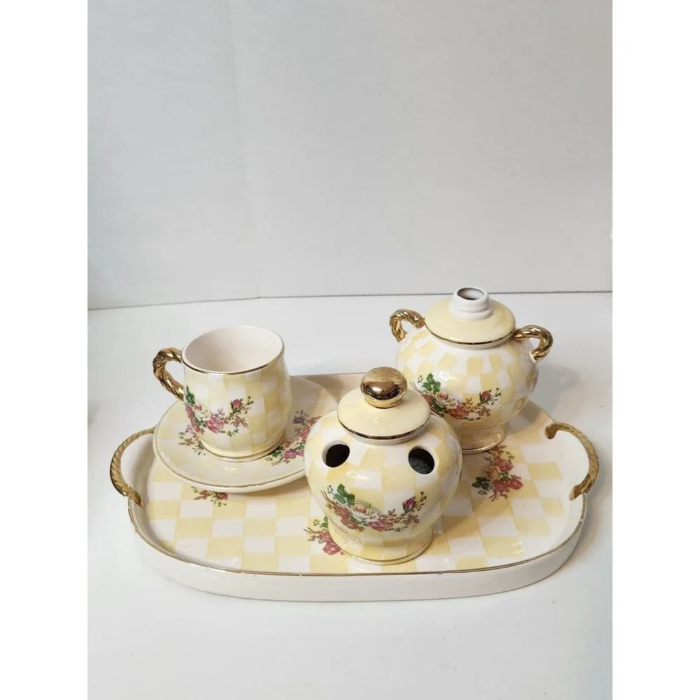 Bathroom Set Hand Soap Dispenser Toothbrush Holder Cup And Saucer And Tray